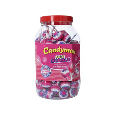 CANDYMAN LOLLY MAC BUBBLE AARDBEI 100ST ROZE
